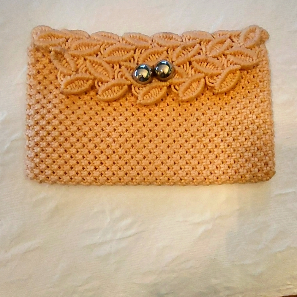 VINTAGE peach clutch with gold hardware